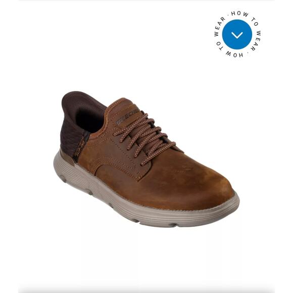 Skechers Slip-ins Garza Gervin Leather Hands Free Shoes Brown Men\'s 10 Wide